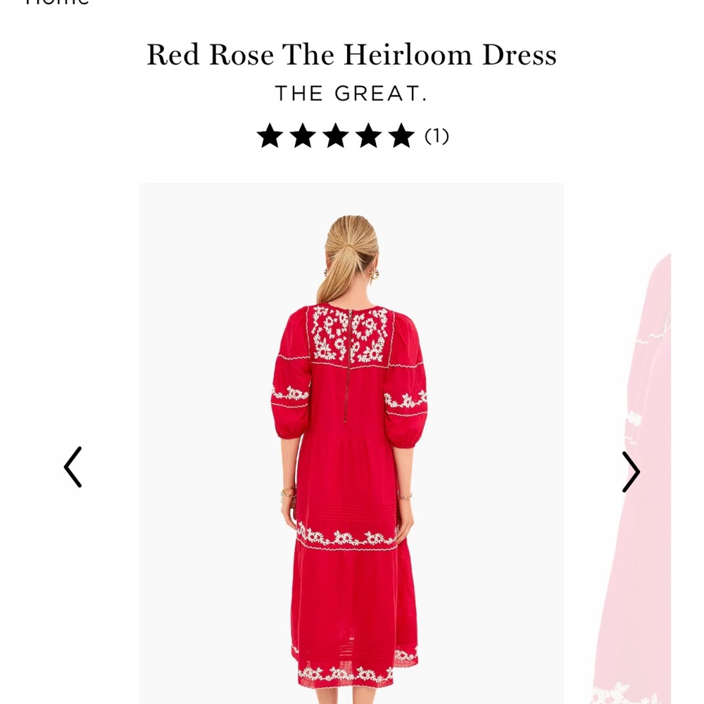 THE GREAT. Red Rose Heirloom Midi Dress - Picture 5 of 6
